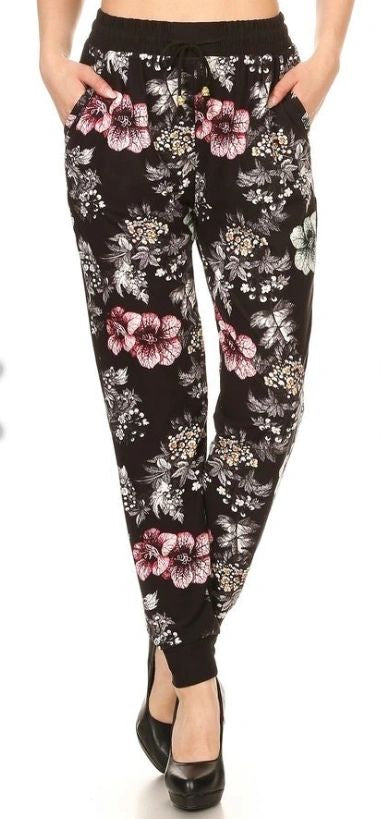 Jogger fleurs rosé