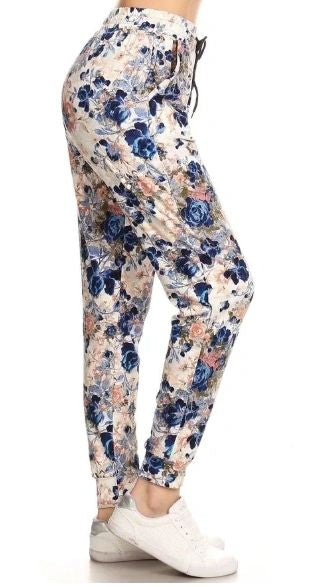 Jogger Fleurs pêche/bleu